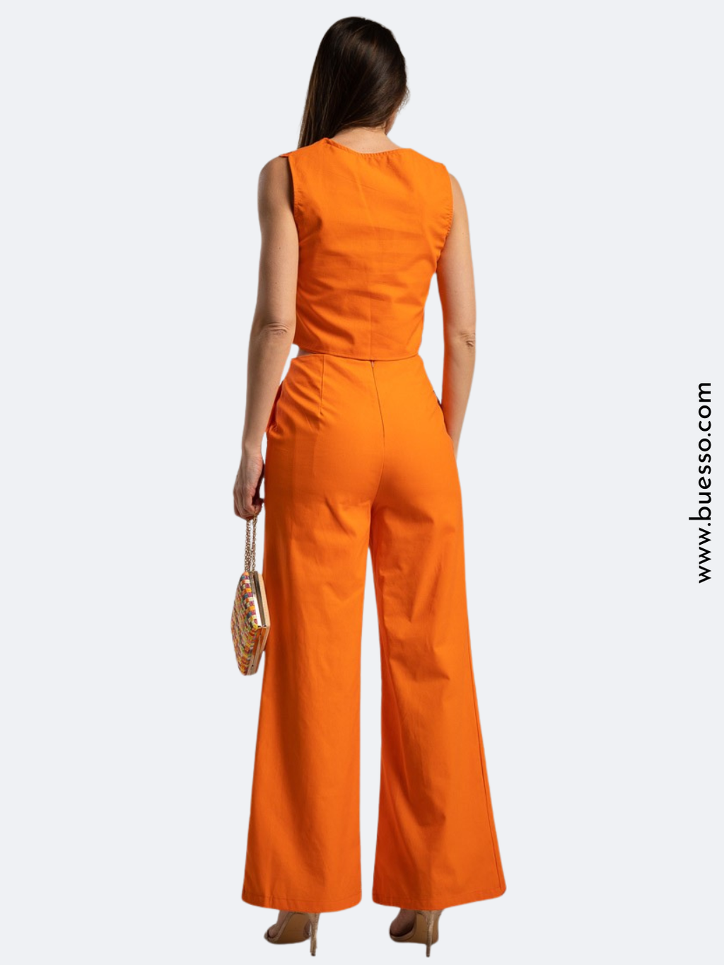Ensemble pantalon femme Orange en coton ajouré motifs palmiers | Look chic & élégant