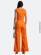 Ensemble pantalon femme Orange en coton ajouré motifs palmiers | Look chic & élégant