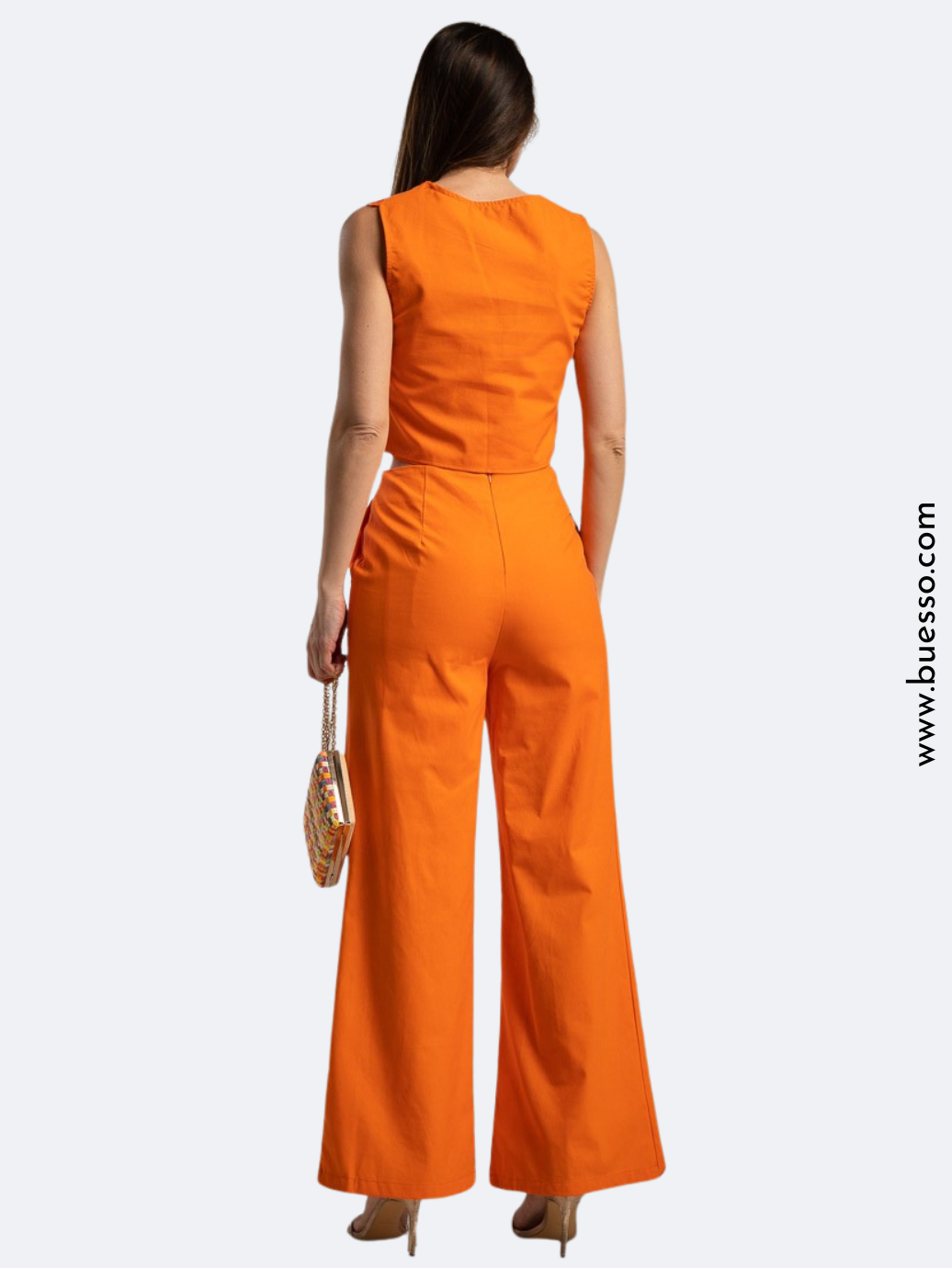 Ensemble pantalon femme Orange en coton ajouré motifs palmiers | Look chic & élégant