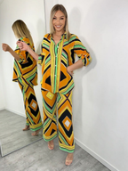 Ensemble femme chemise et pantalon large jaune imprimé