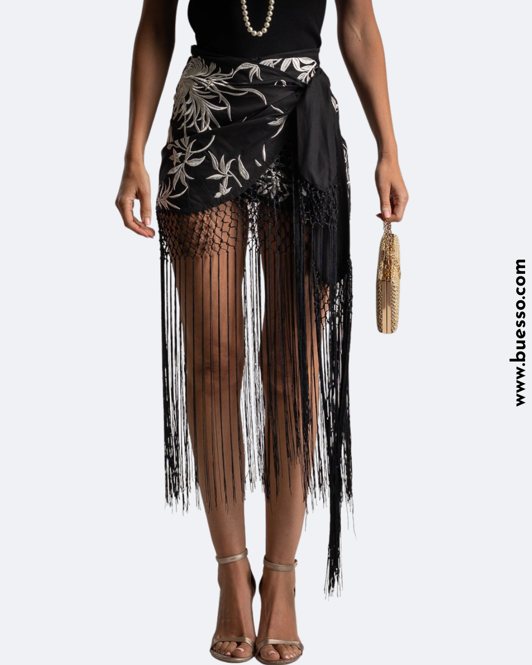 Jupe noire Triana à franges | Une pièce d'exception 100% coton