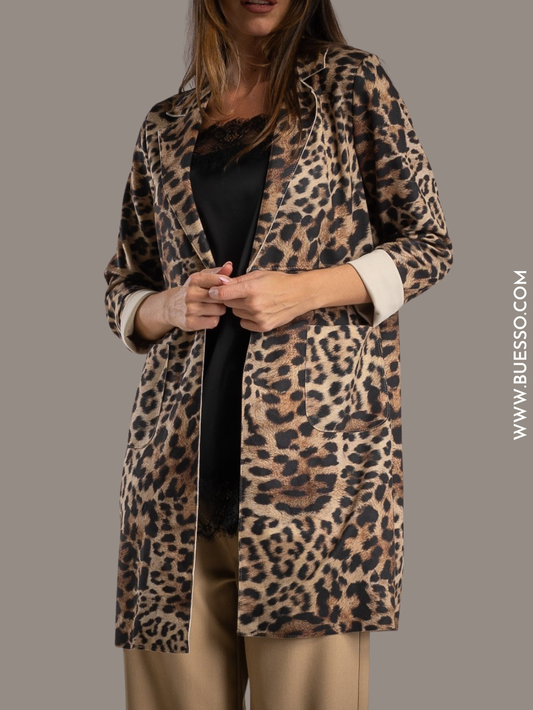 Manteau trench femme léopard en daim
