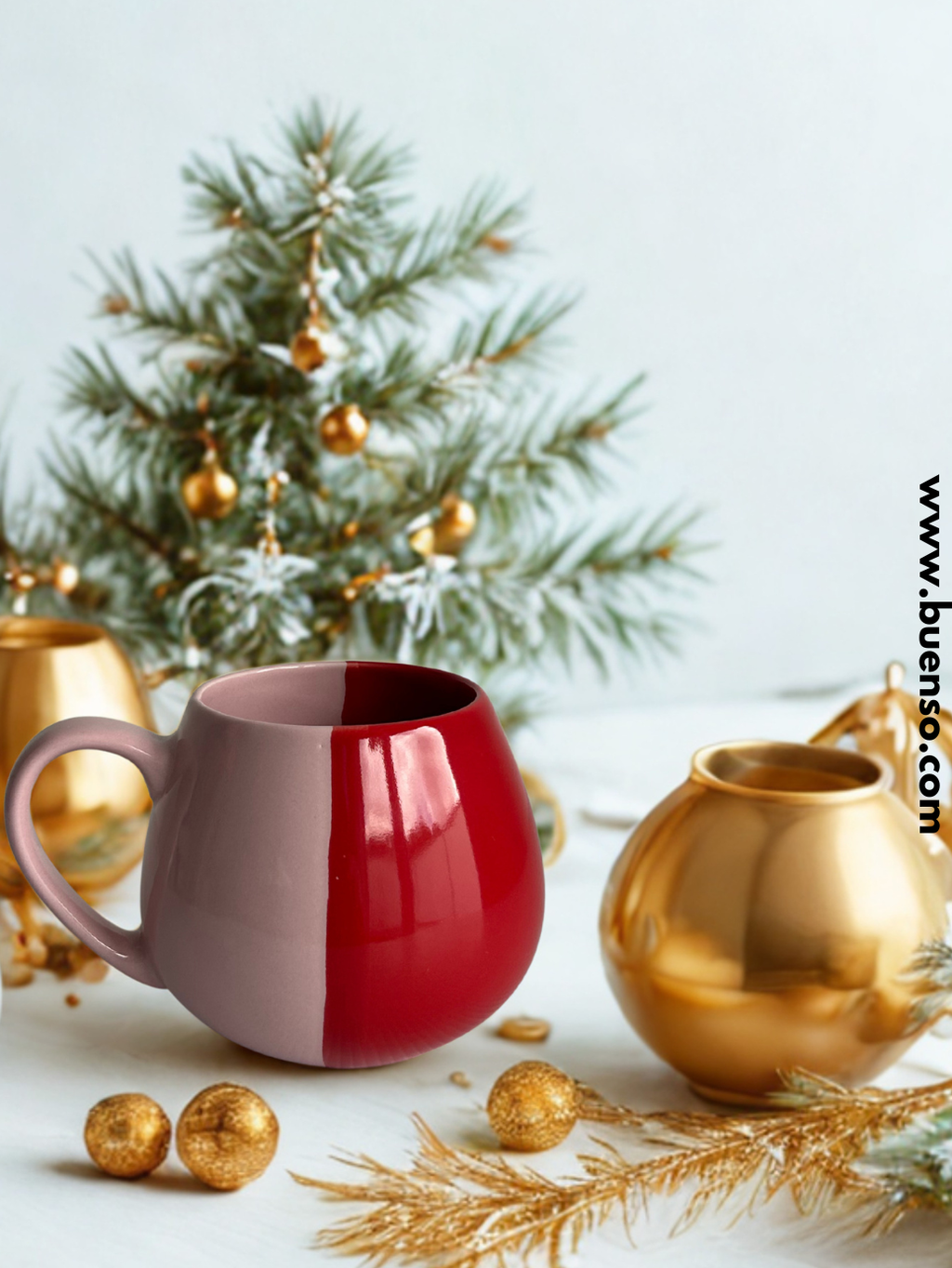 Tasse bicolore rouge et rose avec anse colorée - 42 cl