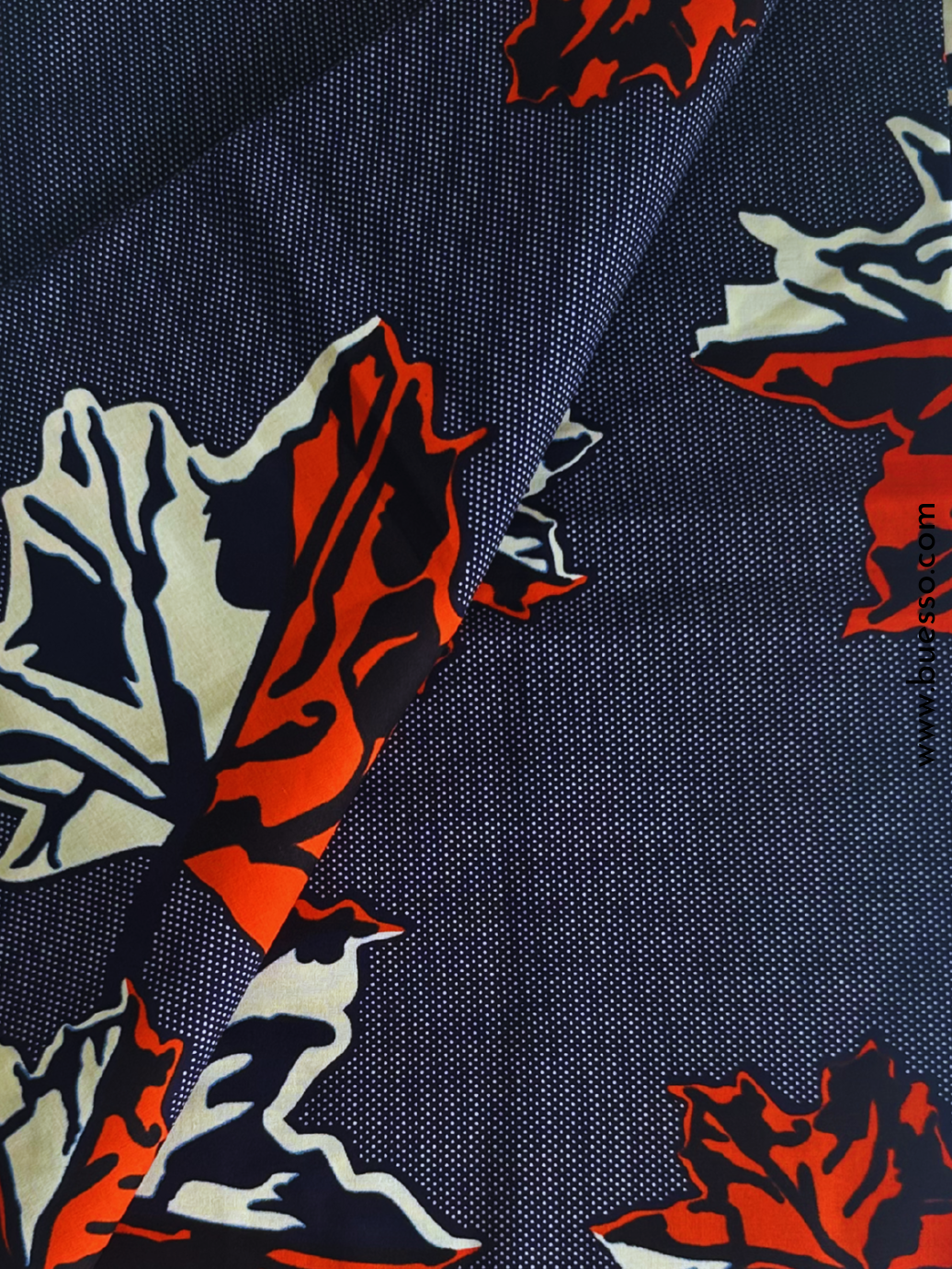Pagne wax bleu motifs feuilles de papaye en coton
