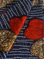 Pagne wax bleu motifs feuilles en forme de coeur en coton