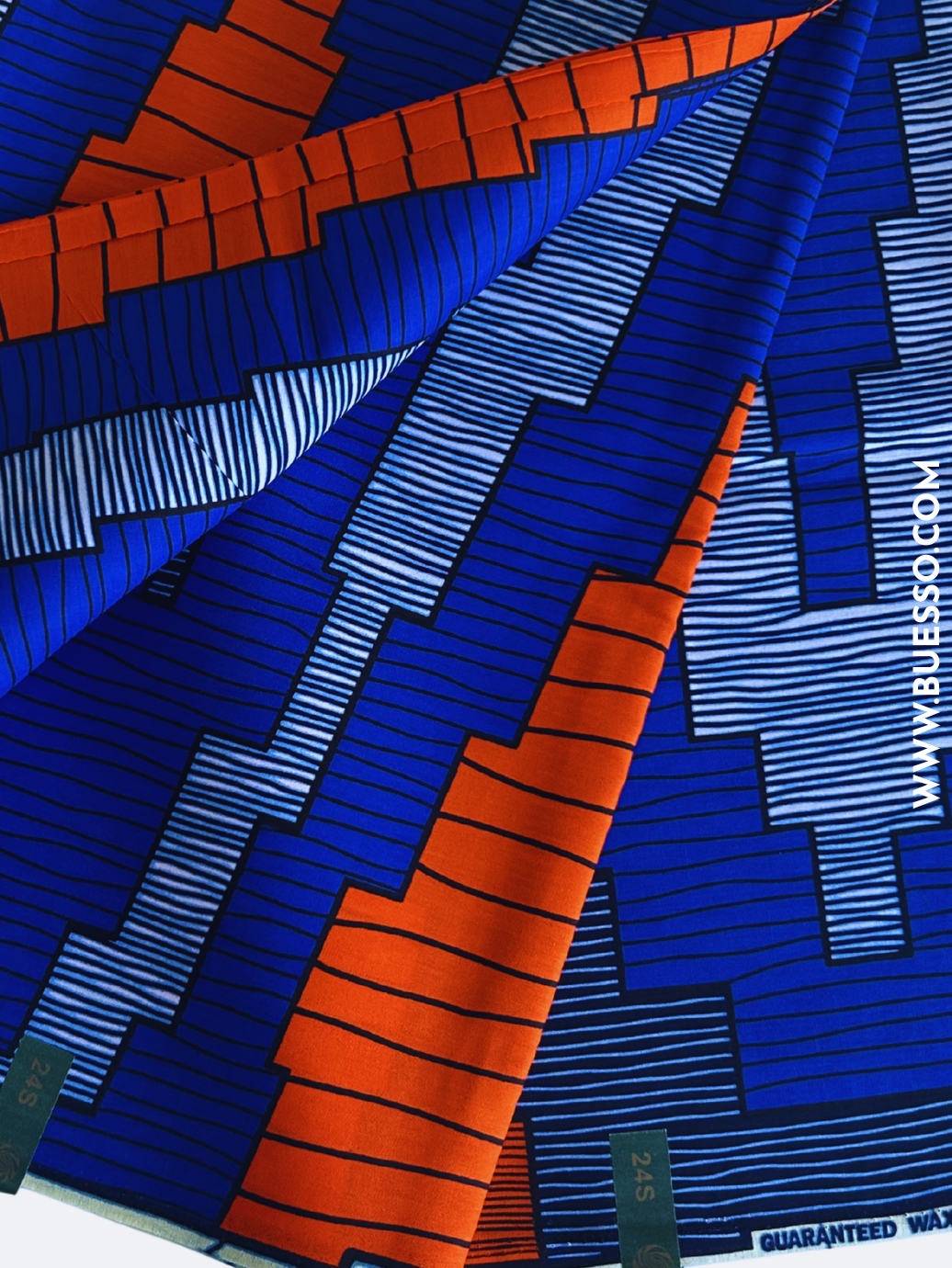 Pagne wax bleu & orange motif haute tour