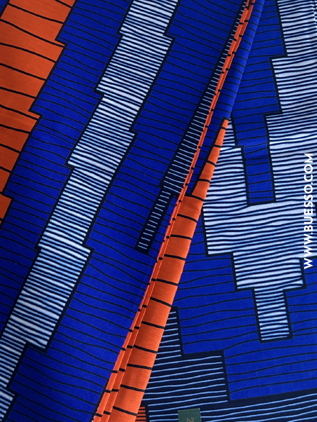 Pagne wax bleu & orange motif haute tour