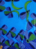 Pagne WAX BLEU TURQUOISE motifs fleurs