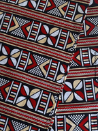 Pagne wax Bogolan rouge/noir motifs graphiques ancestraux africains