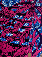 Pagne wax rose & bleu motifs feuilles | "Douceur tropicale"