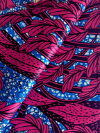 Pagne wax rose & bleu motifs feuilles | "Douceur tropicale"