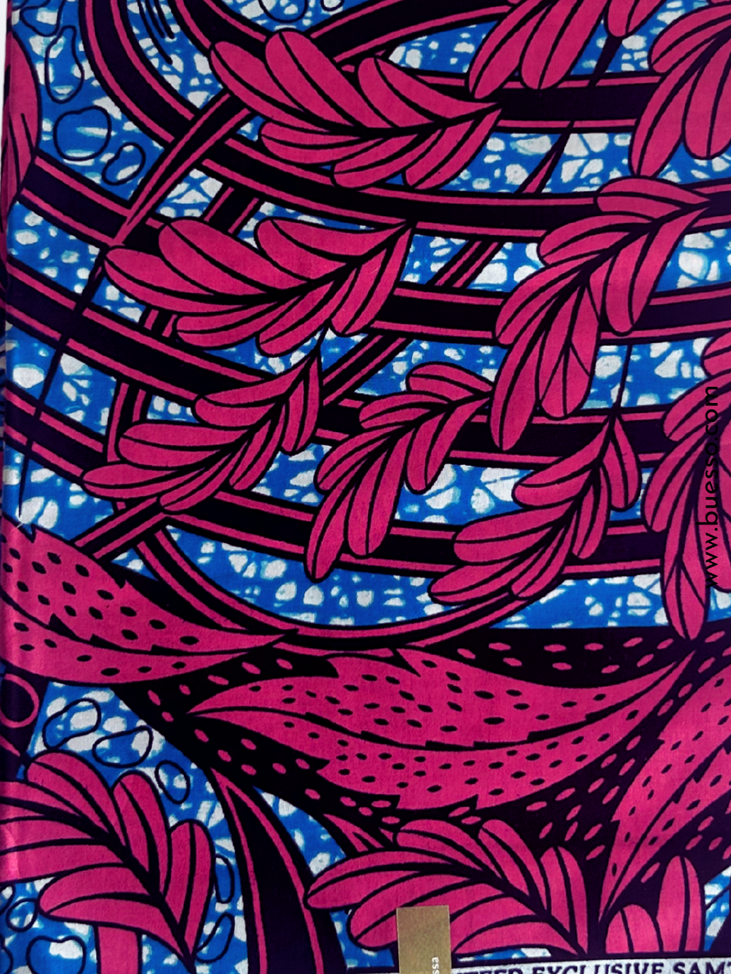 Pagne wax rose & bleu motifs feuilles | "Douceur tropicale"