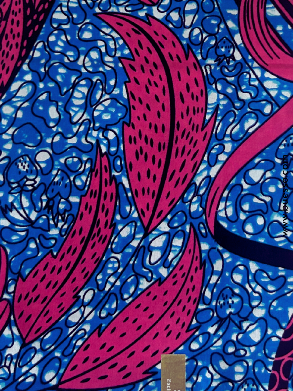Pagne wax rose & bleu motifs feuilles | "Douceur tropicale"