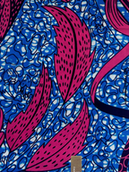 Pagne wax rose & bleu motifs feuilles | "Douceur tropicale"
