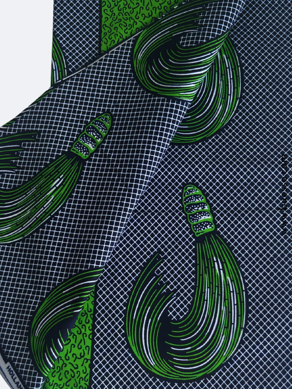 Pagne wax vert motif queue de cheval en coton
