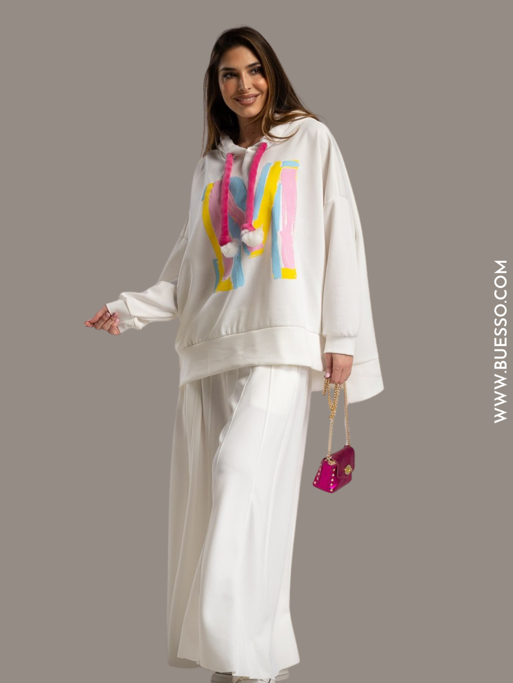 Pull BLANC à capuche oversize imprimé M