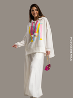 Pull BLANC à capuche oversize imprimé M