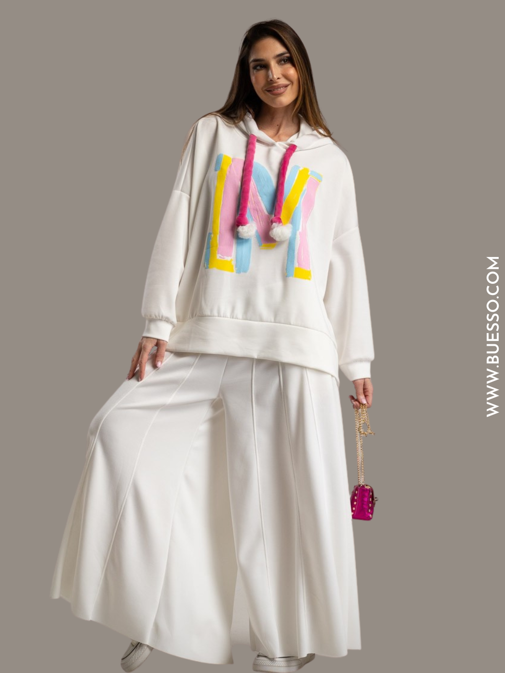 Pull BLANC à capuche oversize imprimé M