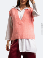 Pull sans manches col V ROSE femme | Pour un effet bonne mine immédiat