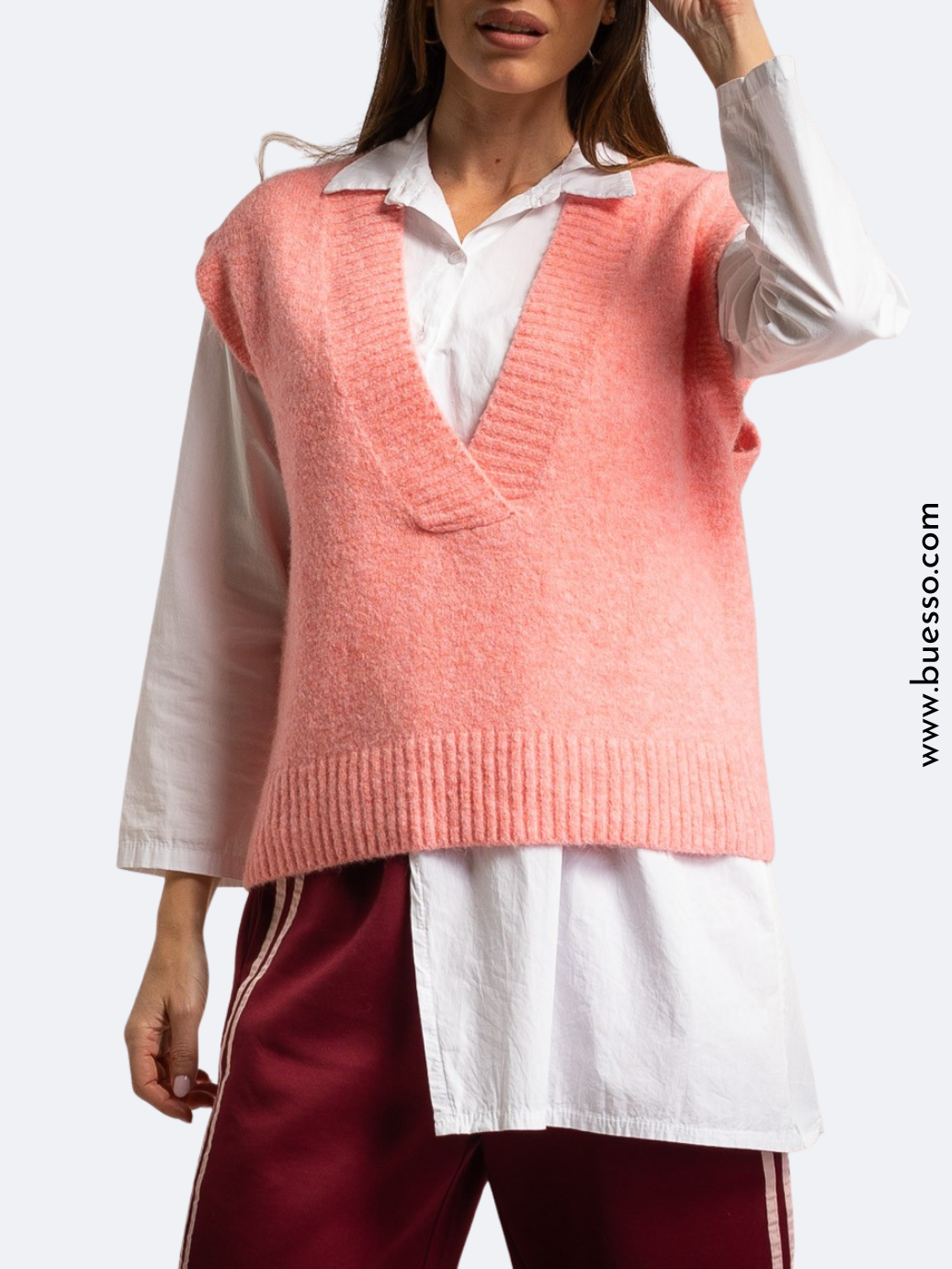 Pull sans manches col V ROSE femme | Pour un effet bonne mine immédiat