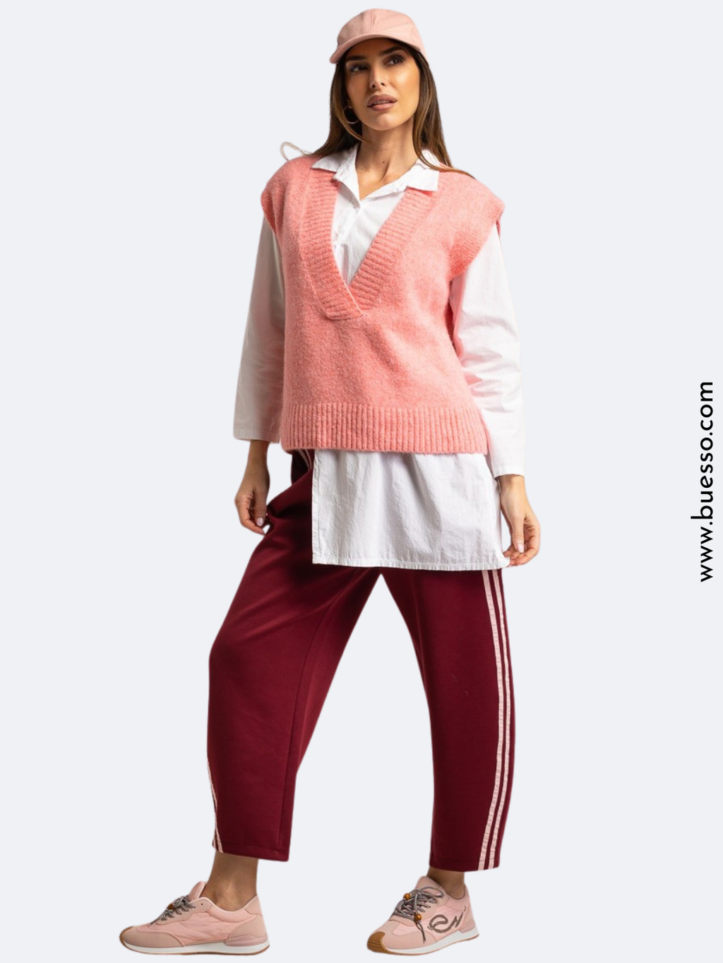 Pull sans manches col V ROSE femme | Pour un effet bonne mine immédiat