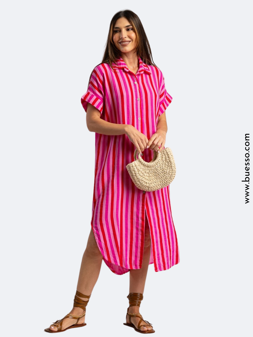 Robe chemise oversize à rayures ROUGES | Réveiller l'éclat naturel de votre teint