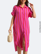 Robe chemise oversize à rayures ROUGES | Réveiller l'éclat naturel de votre teint