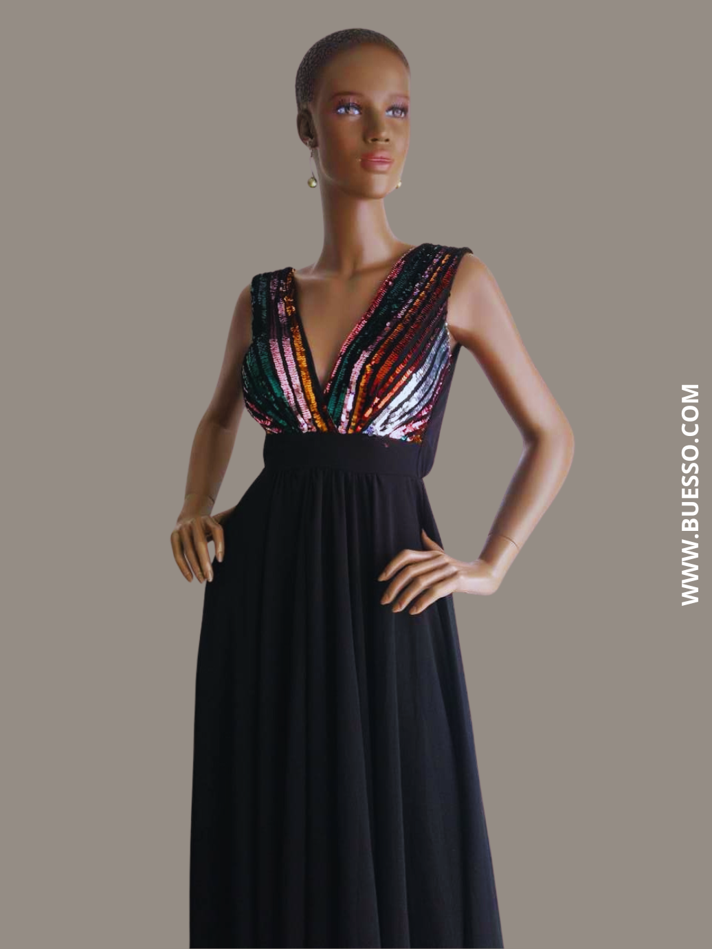 Robe noire élégante longue à paillettes femme