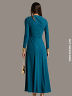 Robe de soirée chic élégante bleu de plomb femme 