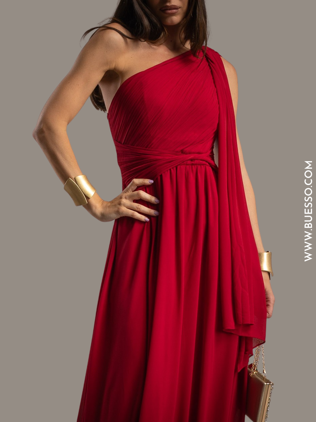 Robe drapée à bretelles GRENAT pour galas prestigieux & soirées