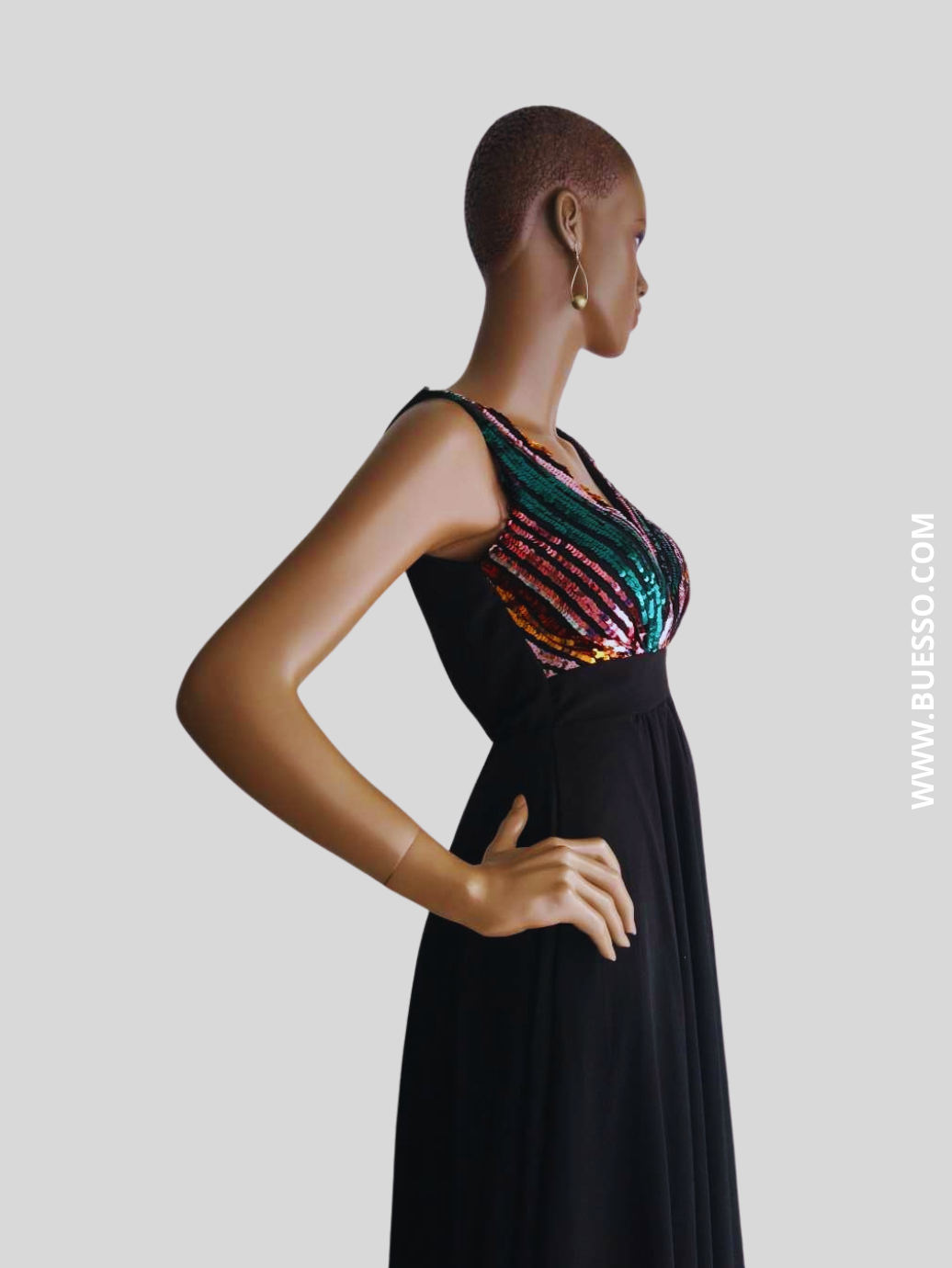 Robe noire élégante longue à paillettes femme