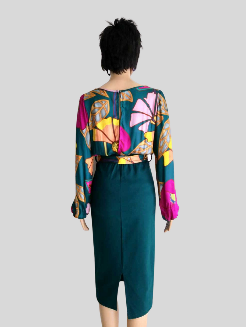 Robe crayon VERTE imprimée à fleurs