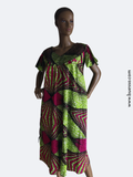 Robe femme en Wax verte avec manches fendues | Confort absolu