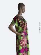 Robe femme en Wax verte avec manches fendues | Confort absolu