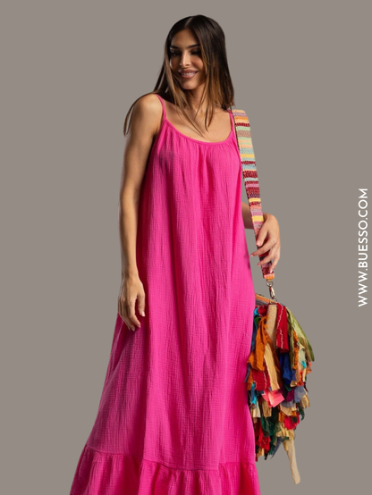 Robe femme rose fuchsia en coton