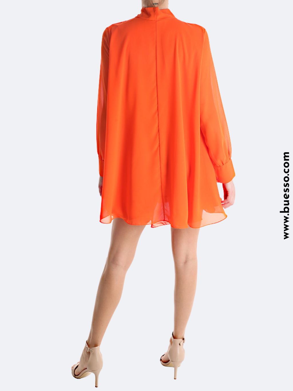 Robe ORANGE à volants et col lavallière