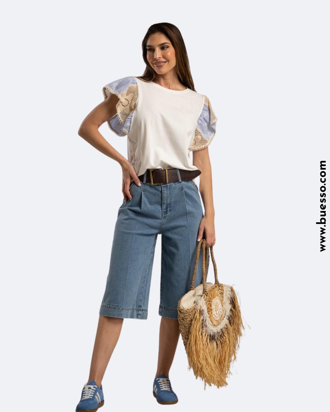 T-shirt femme à rayures sur les manches au crochet