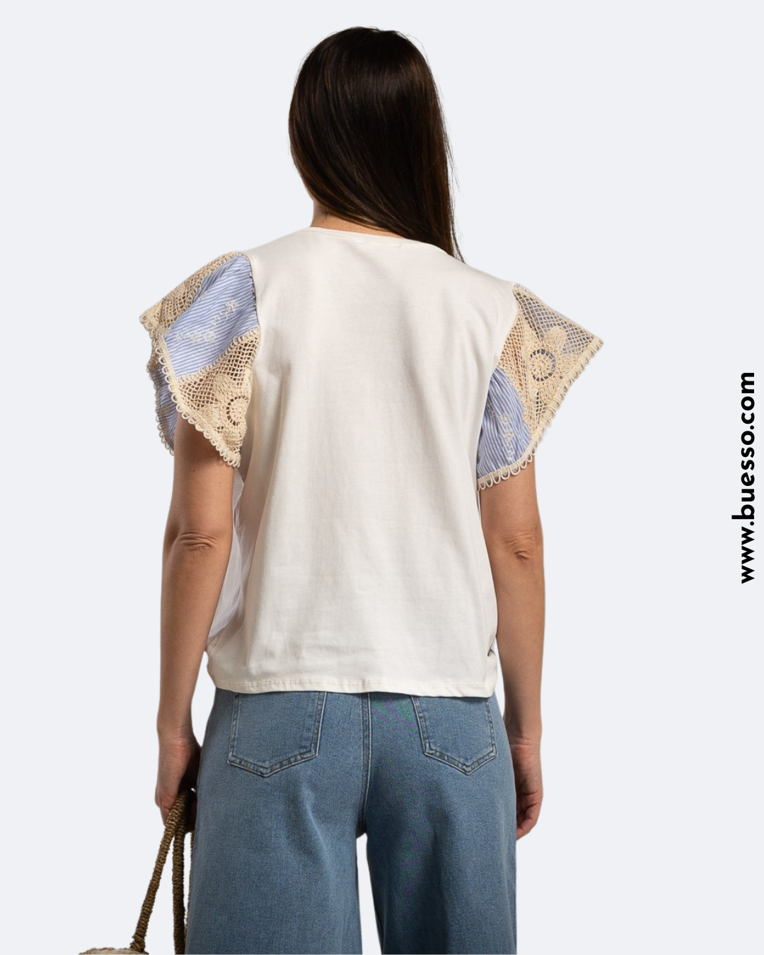 T-shirt femme à rayures sur les manches au crochet