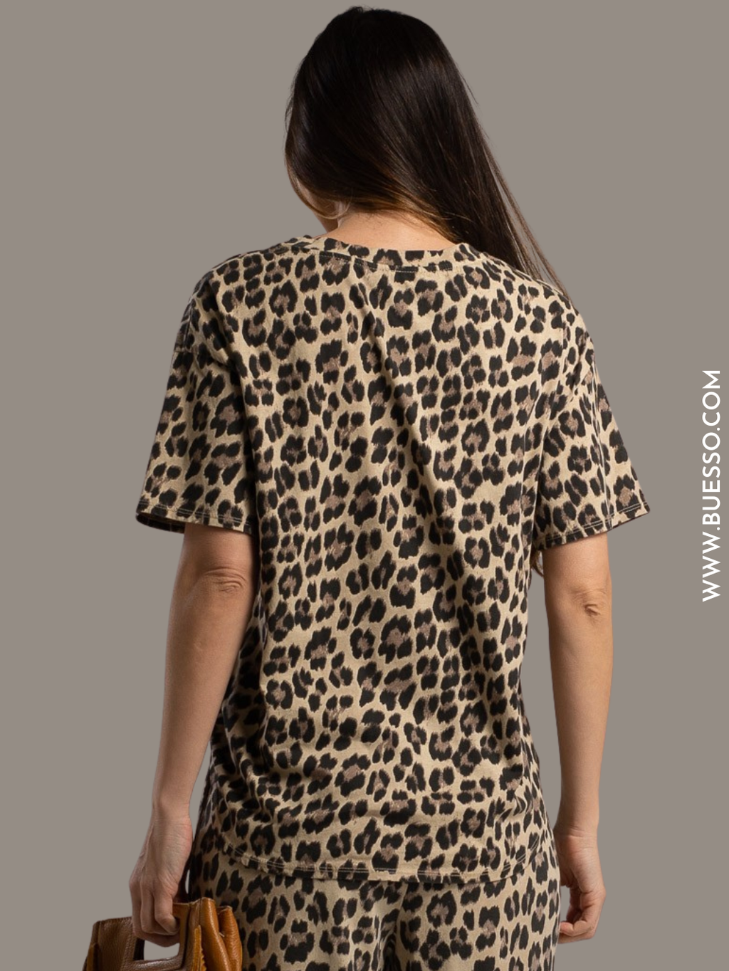 T-shirt léopard femme beige 100% coton