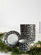 Tasse léopard sablée avec sous-tasse en porcelaine | liséré & anse dorés