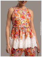 Top Floral Rouge à Volants femme