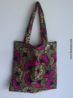 Tote bag en Wax FLEUR DE MARIAGE rose fuchsia 