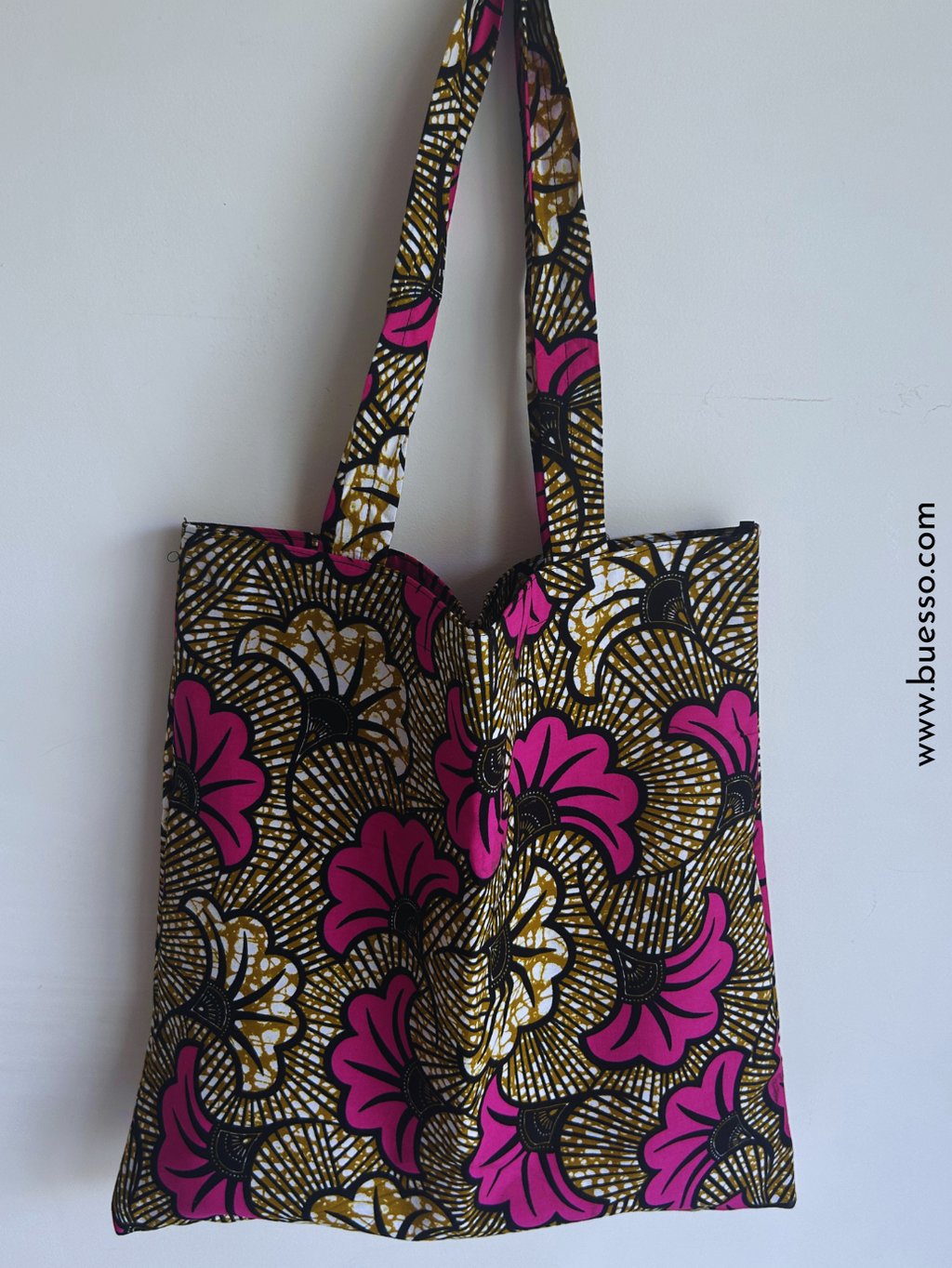 Tote bag en Wax FLEUR DE MARIAGE rose fuchsia 