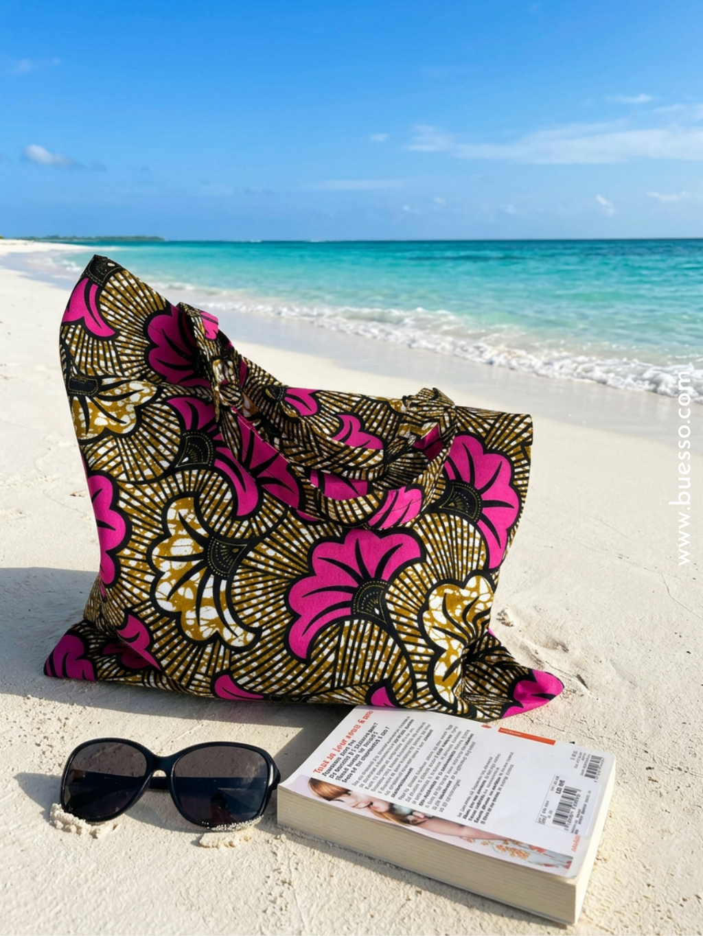 Tote bag en Wax FLEUR DE MARIAGE rose fuchsia | L'accessoire chic & pratique 100% coton