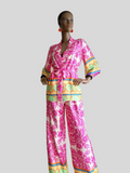 BUESSO - Ensemble pantalon imprimé satiné ROSE FUCHSIA