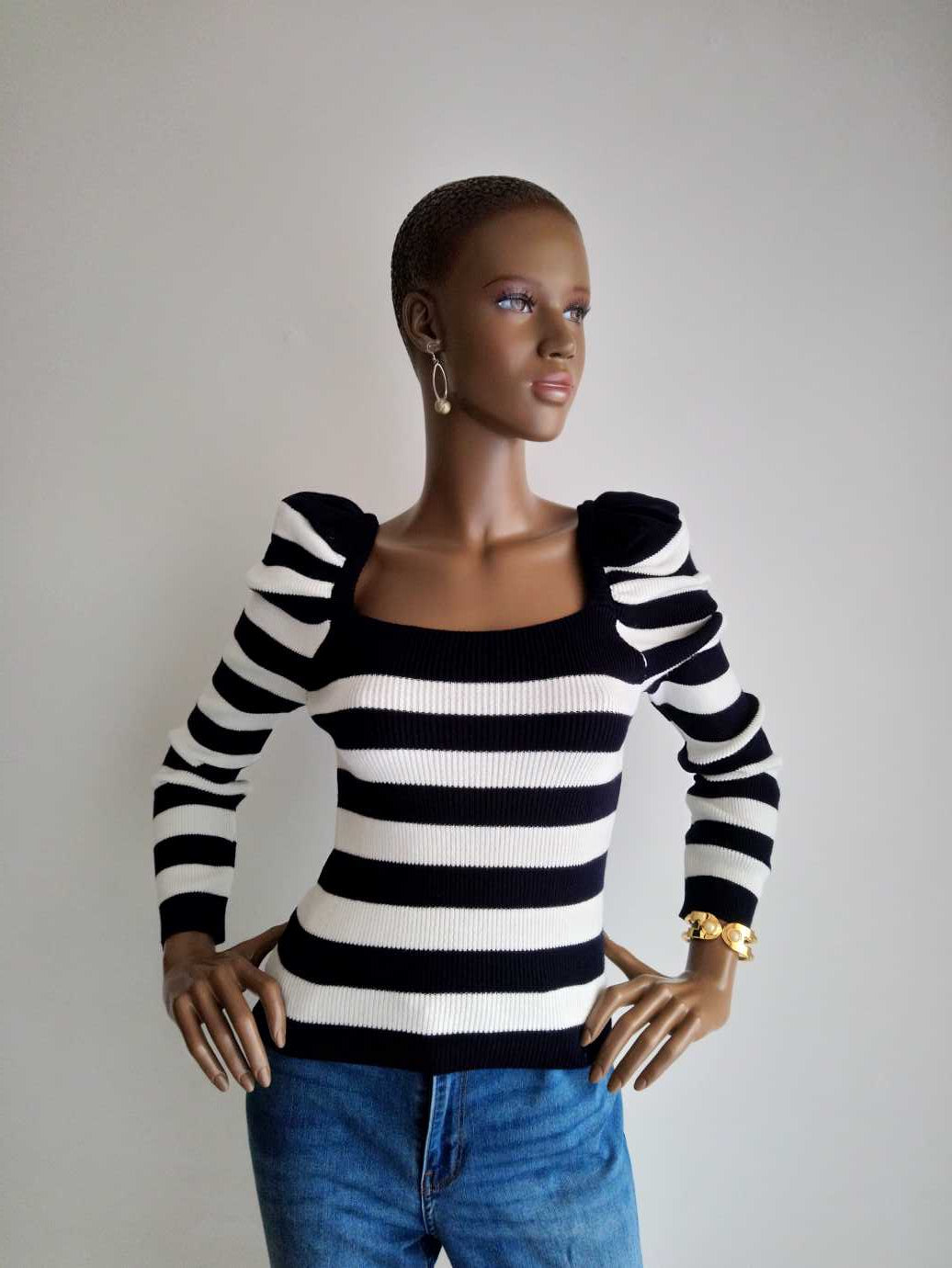 Buesso - Pull imprimé à manches longues bouffantes BLEU FONCÉ