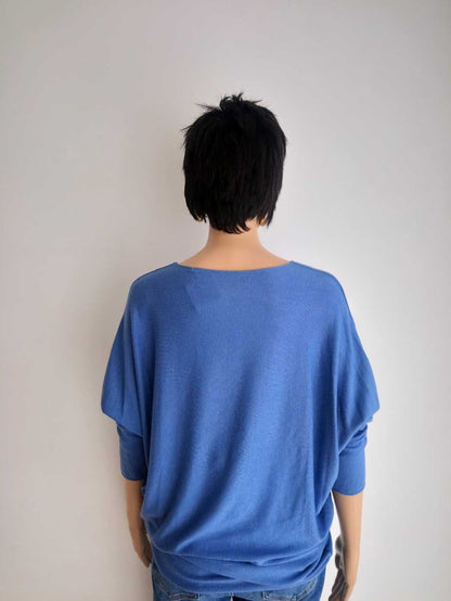 Pull BLEU imprimé à manches chauve souris