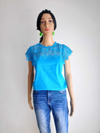 T-shirt BLEU TURQUOISE en dentelle